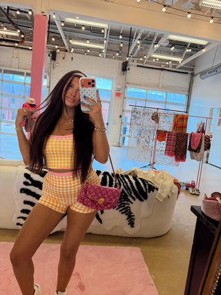 CCB® Layered Yellow Gingham + Pink Polka Matching Athletic Top [PREORDER]
