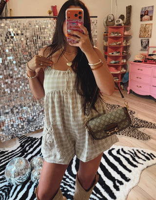 Sunday stroll adjustable strap plaid romper