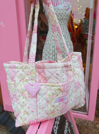 Pink quilted patchwork tote
