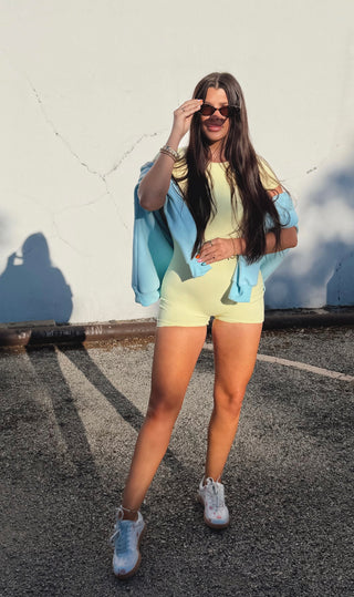 Butter yellow seamless backless athletic romper