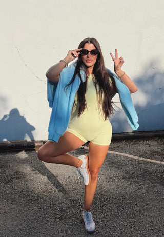 Butter yellow seamless backless athletic romper