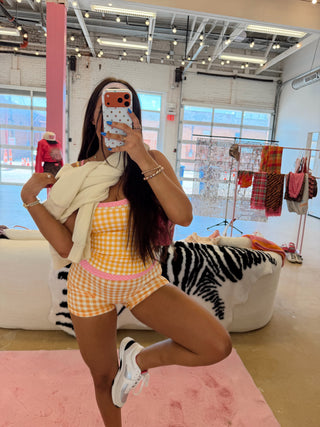 CCB® Layered Yellow Gingham + Pink Polka Matching Athletic Top [PREORDER]