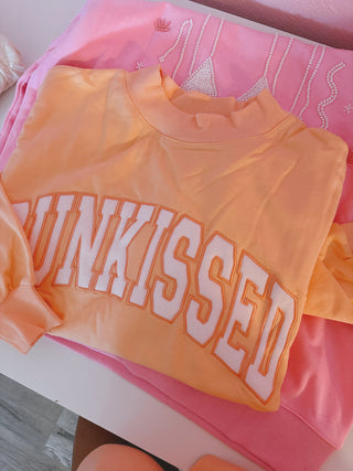 RTS Papaya Orange Varsity Sun-kissed embroidered mockneck crew