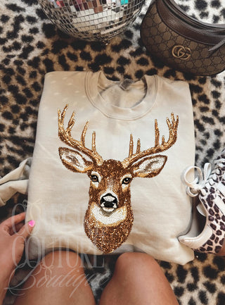 Faux rhinestone deer sand crew