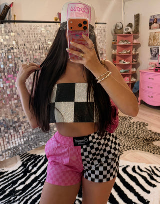 DROPS 6/5 *** CCB™ original split pink checkered / b+w checkered boxer shorts PREORDER
