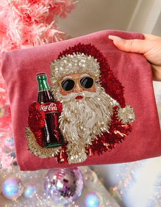 Faux ultra realistic Sequin Santa diet soda