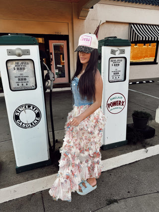 floral ruffle mesh tiered midi skirt