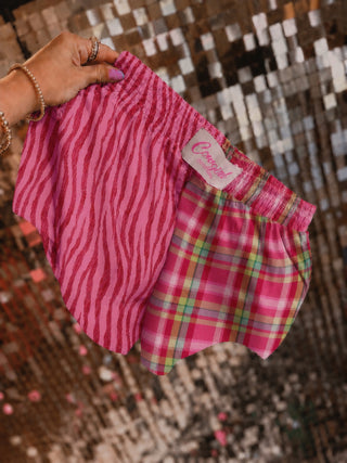 DROPPING 7/10 CLOSING 7/17 CCB™ original Split Christmas plaid | pink and red zebra boxer shorts PREORDER