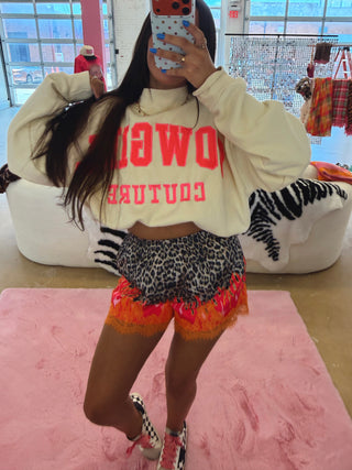 CCB® Leopard + Flame Satin Shorts — Orange Lace [PREORDER]