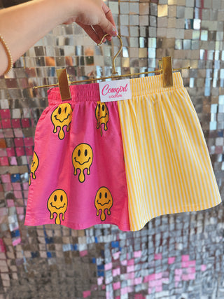 DROPPING 7/10 CLOSING 7/17 CCB™ original split yellow pin stripes | pink smiley boxer shorts PREORDER