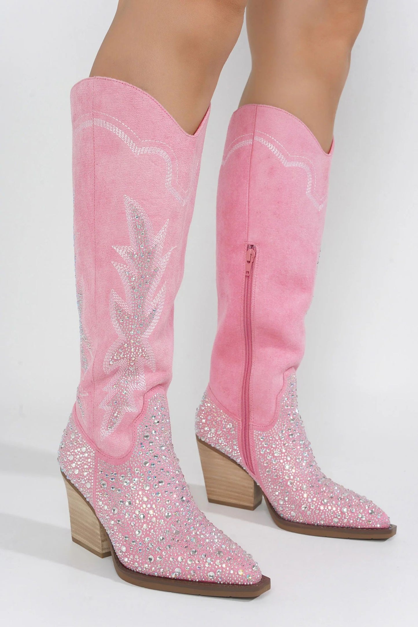 Pink rhinestone western embroidered boots