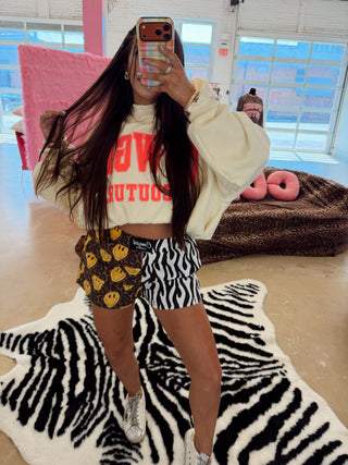 CCB™ original split B&w zebra | leopard smileys boxer shorts READY TO SHIP