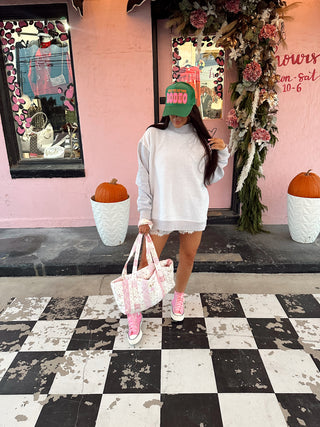 READY TO SHIP OVERSIZED INSIDE OUT FLEECE MOCKNECK CREW GRAY