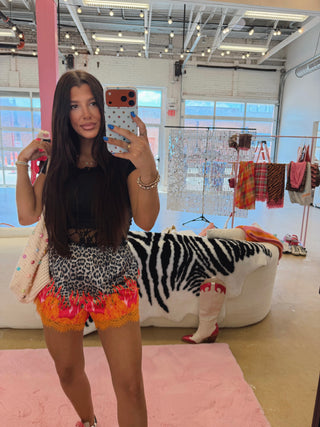 CCB® Leopard + Flame Satin Shorts — Orange Lace [PREORDER]