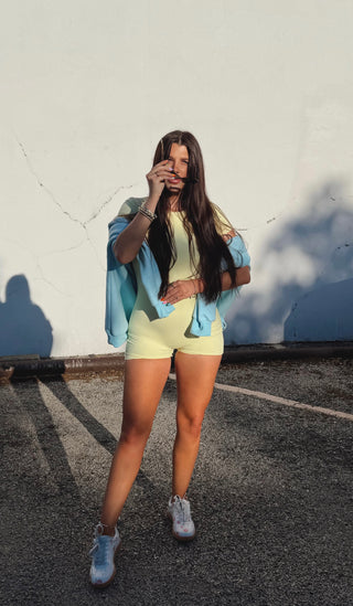 Butter yellow seamless backless athletic romper