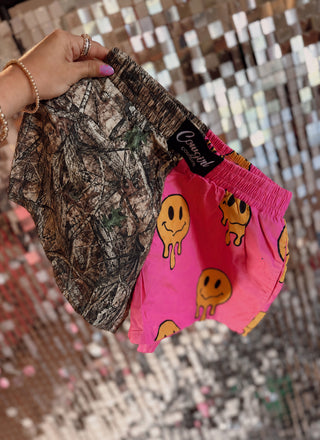DROPPING 5/29!!!!! CCB™ original split Camo/ Pink smiley boxer shorts PREORDER