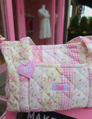 Pink quilted patchwork tote