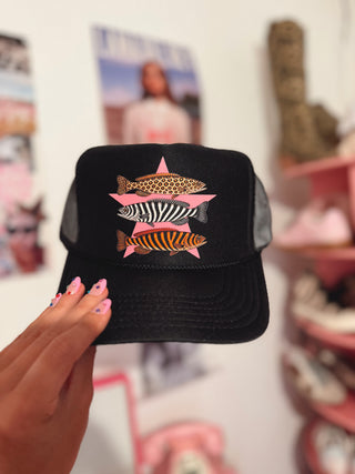 Ready to ship PATTERNED FISH TRENDY TRUCKER HAT