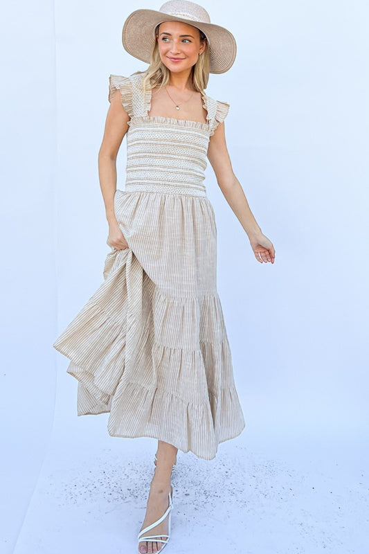 Linen Striped Ruffle Dress