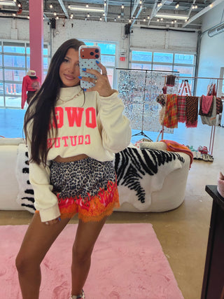CCB® Leopard + Flame Satin Shorts — Orange Lace [PREORDER]