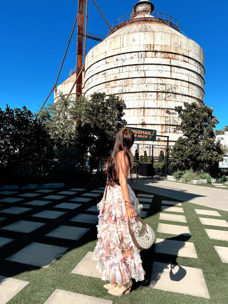 floral ruffle mesh tiered midi skirt