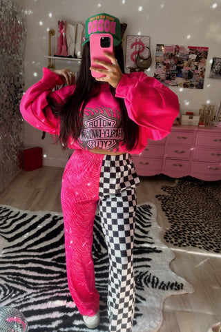 The double trouble Pink zebra and black and white checkered pants rts
