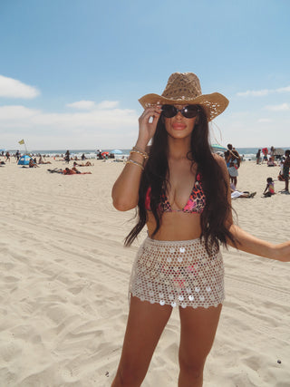 Ibiza mini shell trim sequin crochet skirt