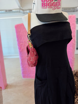 Black strapless pleated barrel jumpsuit READY TO SHIP