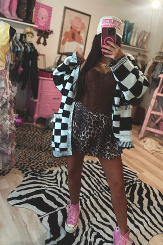 check me out oversized checkered cardigan
