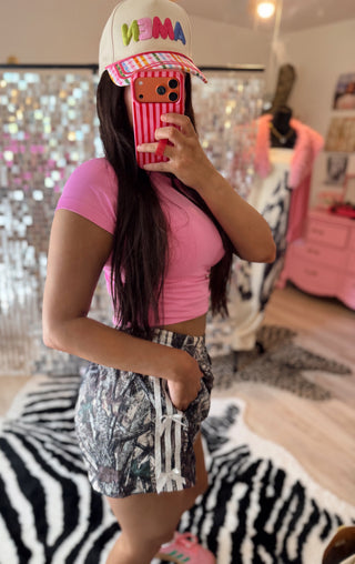 CCB original Side Stripe bow detailed camo athletic shorts PREORDER