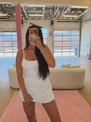 Polka dot lace trim ruffle mini athletic dress