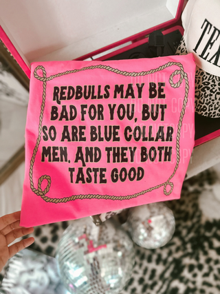 Redbull and blue collar men graphic