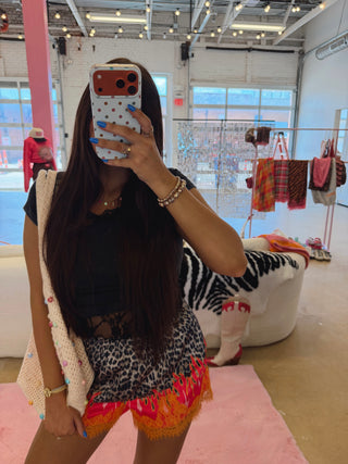 CCB® Leopard + Flame Satin Shorts — Orange Lace [PREORDER]