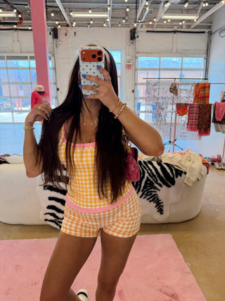 CCB® Layered Yellow Gingham + Pink Polka Matching Athletic Top [PREORDER]