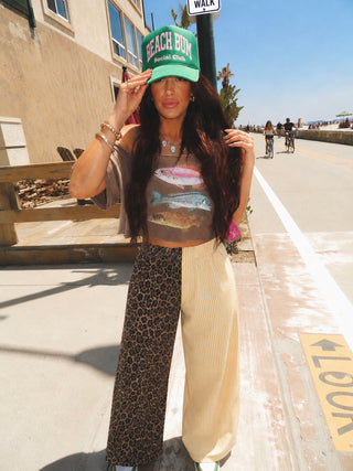 Cowgirl Couture® Split Pants in Butter Pinstripe + Leopard PREORDER