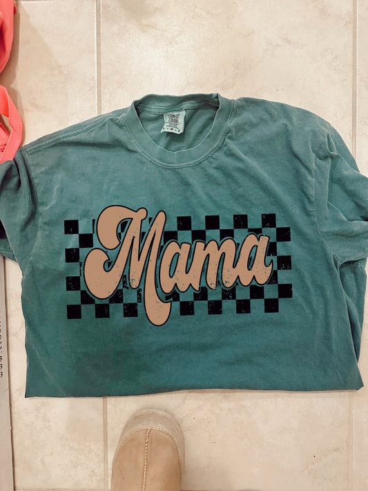 Western mama checkered - emerald green comfort colors tee