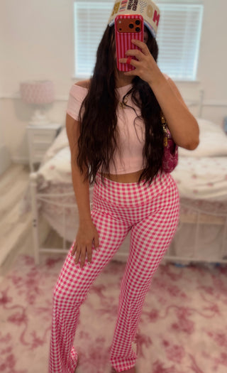 CCB® Pink Gingham No Front Seam Yoga Pants READY TO SHIP