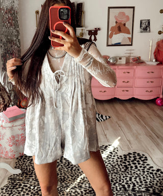 Cozy cotton light wash camo oversized romper
