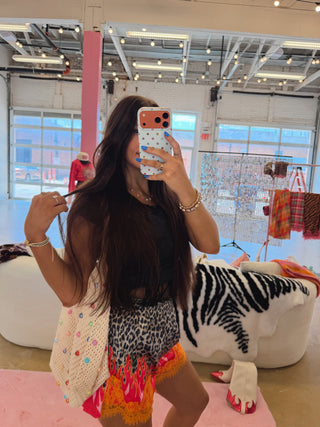 CCB® Leopard + Flame Satin Shorts — Orange Lace [PREORDER]