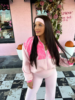 The Cowgirl Couture Exclusive Pink Camo Sherpa ready to ship