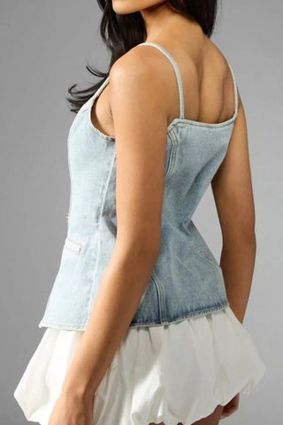 Coastal cowgirl light wash gold button denim vest