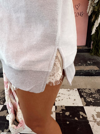 READY TO SHIP OVERSIZED INSIDE OUT FLEECE MOCKNECK CREW GRAY