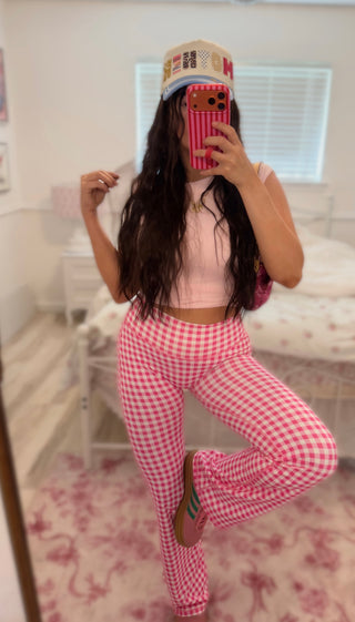 CCB® Pink Gingham No Front Seam Yoga Pants READY TO SHIP