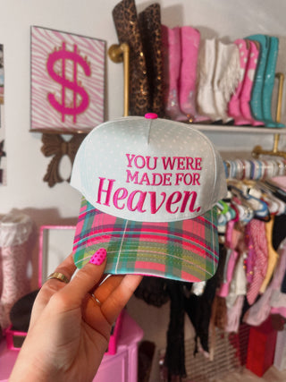 You were made for heaven plaid brim embroidered Hat