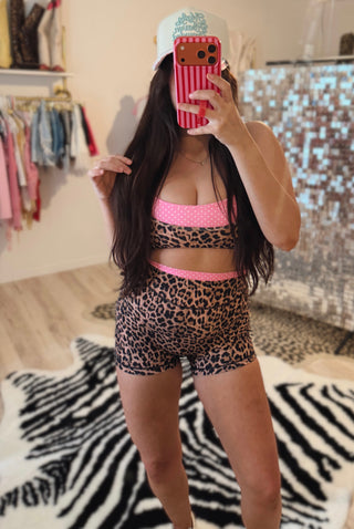 **BOTTOMS ONLY** CCB original Leopard/polka dot layered athletic biker shorts PREORDER