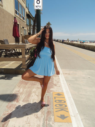 Sky blue strapless soft cotton romper