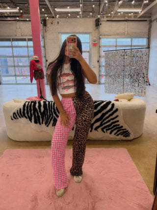 Cowgirl Couture® Split Leopard | Pink Gingham Pants PREORDER
