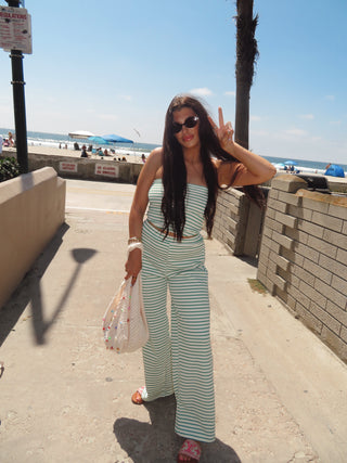 Strapless striped green pants set ready to ship