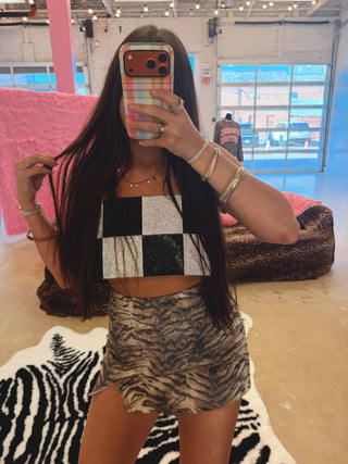 Tiger print high waisted denim skort ready to ship