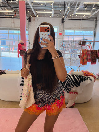 CCB® Leopard + Flame Satin Shorts — Orange Lace [PREORDER]